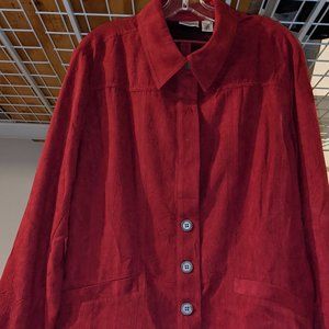Chico's Red Faux Suede Long Sleeve Button Up Blouse Jacket - Size 3 = US 16